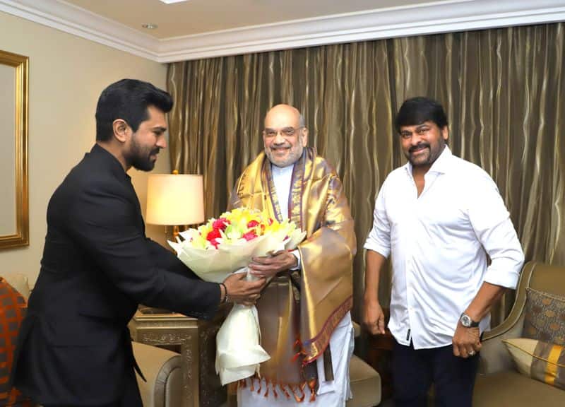 Actors Chiranjeevi and his son Ram Charan met Home Minister Amit Shah in Delhi