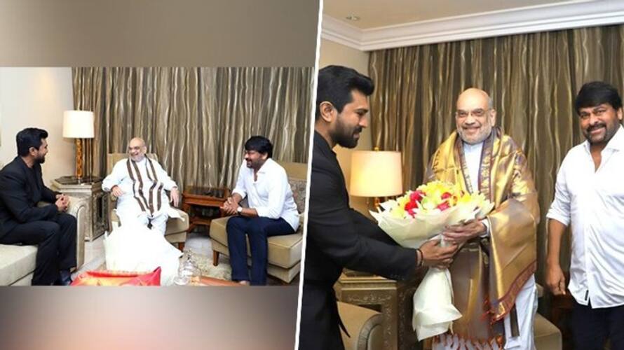 Ram Charan, Chiranjeevi in Delhi to celebrate Naatu Naatu's Oscar win met Home Minister Amit Shah RBA Ram Charan, Chiranjeevi in Delhi to celebrate Naatu Naatu's Oscar win met Home Minister Amit Shah RBA