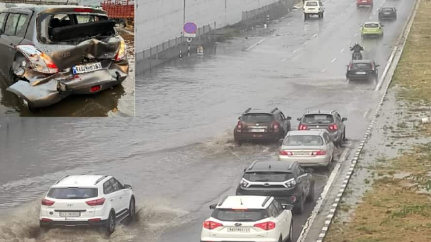 Bengaluru Mysuru expressway Poor work is evident by rain vehicles stuck in 4 feet water on road sat Bengaluru Mysuru expressway Poor work is evident by rain vehicles stuck in 4 feet water on road sat
