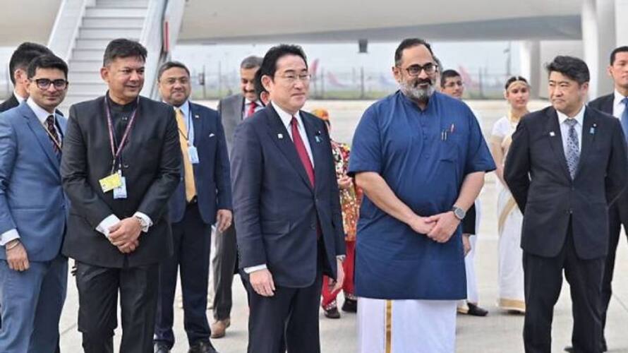 Union Minister Rajeev Chandrasekhar welcomes Japan's PM in New Delhi Union Minister Rajeev Chandrasekhar welcomes Japan's PM in New Delhi