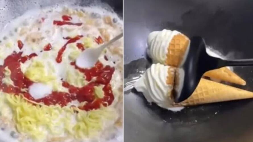 Ice Cream Cones Smashed In With Noodles In This Horrifying Dish azn Ice Cream Cones Smashed In With Noodles In This Horrifying Dish azn