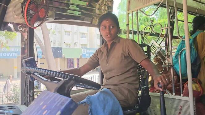 young woman sharmila comes first bus driver in coimbatore