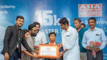 Annamalai congratulates Master Lakshay, who swam 15 KM in the open sea today near Marina Beach Annamalai congratulates Master Lakshay, who swam 15 KM in the open sea today near Marina Beach