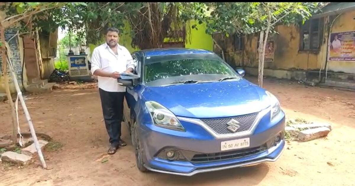 சொகுசு காரில் சென்றவருக்கு தவை கவசம் அணியவில்லை என அபராதம் விதித்த காவல்துறை