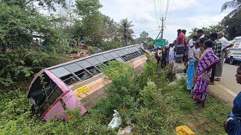In Thiruvarur, a government town bus overturned in a canal