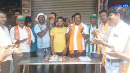 The birthday of BJP Candidate Poornesh was celebrated by all party activists outside the polling booth