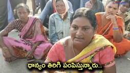 damaged crop being sent back by millers-farmers protest in peddapalli district