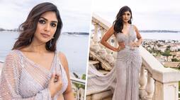 Mrunal Thakur at Cannes Day 2 feels like Desi Girl in net saree and bralette  Samantha Ruth Prabhu hearts it