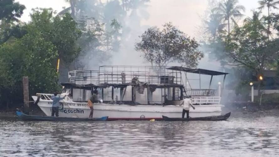 boat at kochi caught fire kgn boat at kochi caught fire kgn