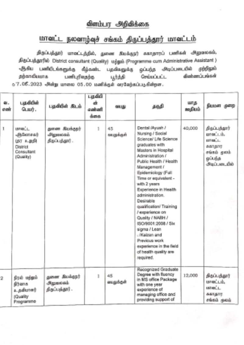Tirupathur DHS Recruitment 2023 Full Details Here