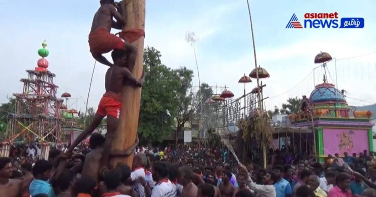 நத்தம் அருகே கோவில் திருவிழாவில் போட்டி போட்டு வழக்கு மரம் ஏறிய இளைஞர்கள்