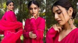 Actress Priya Prakash Varrier looks beautiful in pink Chudidar NSK