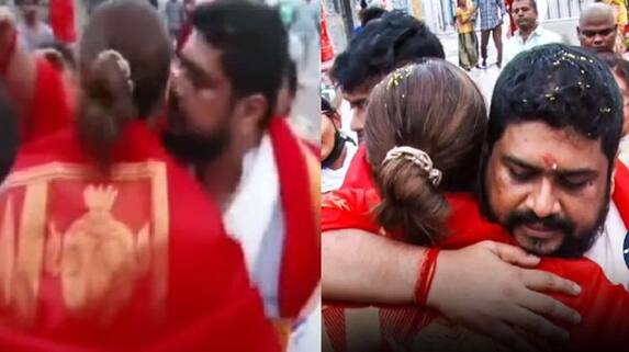 Aadipurush director om raut kisses kriti sanon In tirumala temple JmS Aadipurush director om raut kisses kriti sanon In tirumala temple JmS