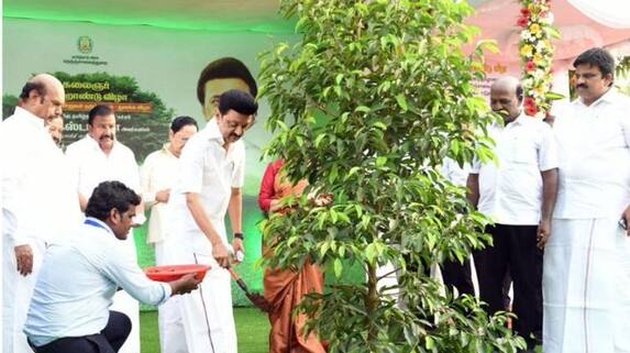 On the occasion of Karunanidhi centenary celebrations, Chief Minister M.K.Stalin launched a plan to plant 5 lakh saplings On the occasion of Karunanidhi centenary celebrations, Chief Minister M.K.Stalin launched a plan to plant 5 lakh saplings