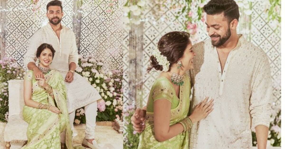 எலகென்ட் அழகில் ரசிகர்களை மயக்கிய வருண் தேஜ் - லாவண்யா திரிபாதி ஜோடி! வெளியானது நிச்சயதார்த்த புகைப்படங்கள்!