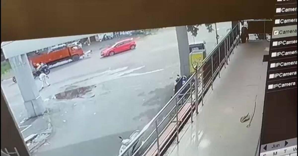 சாலையை கடந்த முதியவர் மீது லாரி மோதி சம்பவ இடத்திலேயே பலி; சிசிடிவி காட்சி வெளியாகி பரபரப்பு