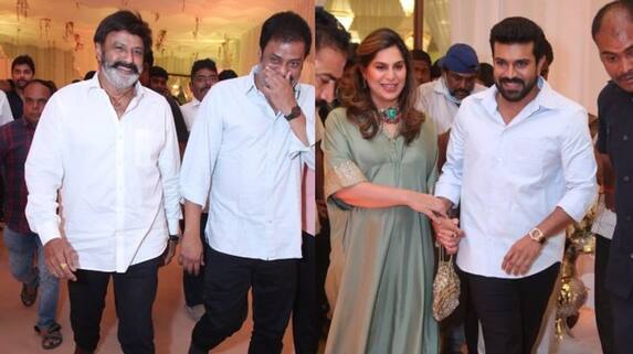 Balakrishna and Ram Charan at Sharwanand wedding reception dtr Balakrishna and Ram Charan at Sharwanand wedding reception dtr