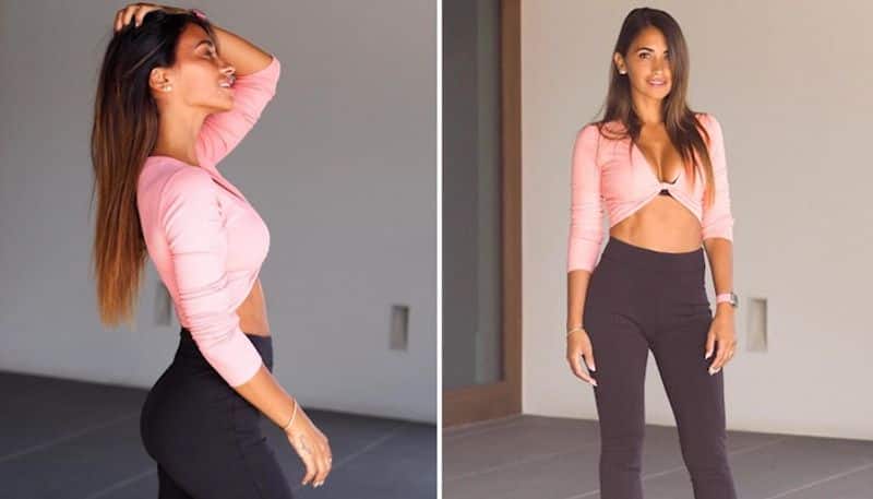 Lionel Messi's Wife Antonela Models Pink Alo Yoga Sports Bra