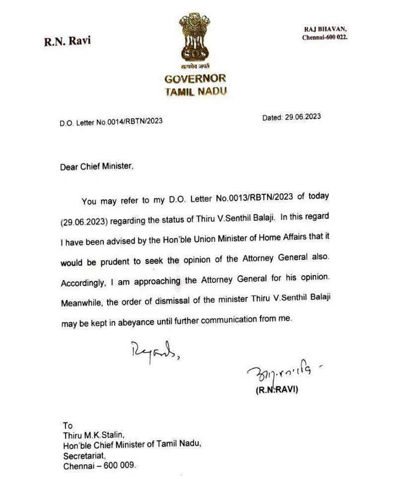 Governor RN.Ravi letter to CM Stalin was released