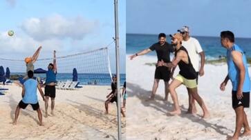Team India Played a Vollyball match in Beach at Barbados, West Indies Team India Played a Vollyball match in Beach at Barbados, West Indies