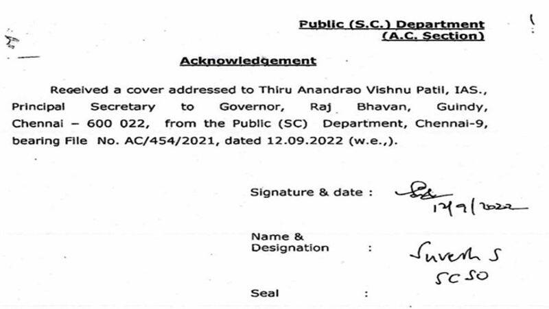 TN Governor office receive seeking sanction for prosecution against former admk minsiters acknowledgment receipt revealed