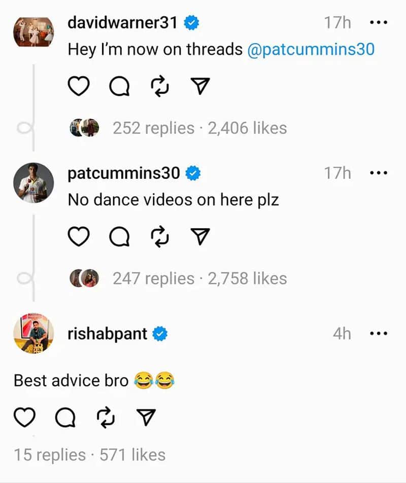 On Pat Cummins David Warner Threads Chat Rishabh Pant Comment now goes viral kvn