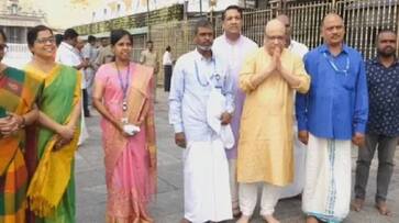 ISRO scientists who had darshan of Sami in Tirupati with Chandrayaan 3 model ISRO scientists who had darshan of Sami in Tirupati with Chandrayaan 3 model