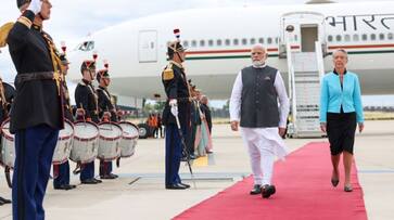 Indian PM Modi Reached France by Paris Orly Airport PM Elizabeth borne received him with parade Indian PM Modi Reached France by Paris Orly Airport PM Elizabeth borne received him with parade