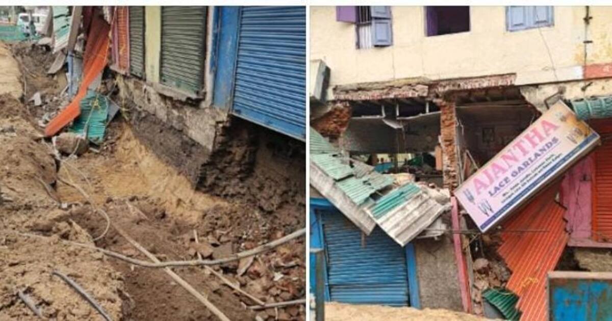 மழை நீர் வடிகாலுக்காக தோண்டப்பட்ட பள்ளம்..! சென்னையில் இடிந்து விழுந்த கடைகள்- அதிர்ச்சியில் பொதுமக்கள்