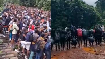Trekkers restricted from Entering Dudhsagar Waterfalls due to heavy rain fall goa Trekkers restricted from Entering Dudhsagar Waterfalls due to heavy rain fall goa
