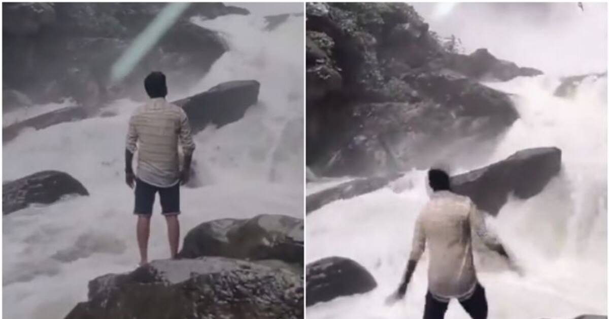 Karnataka Man creating Instagram reel on waterfall slips (WATCH)