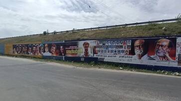 Super Star Rajinikanth Fans placed a huge 200 feet banner for his jailer movie release Super Star Rajinikanth Fans placed a huge 200 feet banner for his jailer movie release
