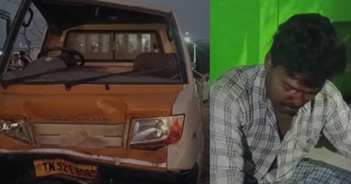 புல் மப்பில் லோடு வேனை ஆட்டையை போட்டு விபத்து.! குடிமகன் செய்த அட்ராசிட்டியால் கடுப்பான பொதுமக்கள்.!