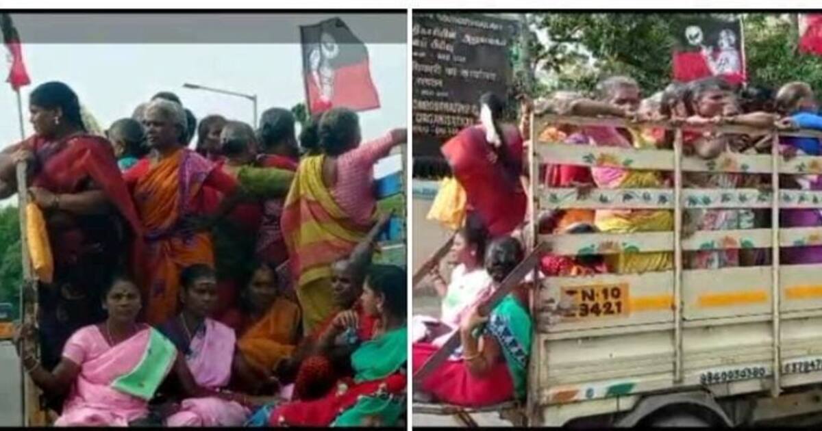 ஆடு,மாடுகளை அடைத்து கொண்டு வருவதை போல தொண்டர்களை போராட்டத்திற்கு அழைத்து வந்த ஓபிஎஸ் அணி- வீடியோவால் பரபரப்பு