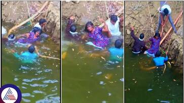 Well falling woman saved Tumakuru College students see the rescue operation sat Well falling woman saved Tumakuru College students see the rescue operation sat