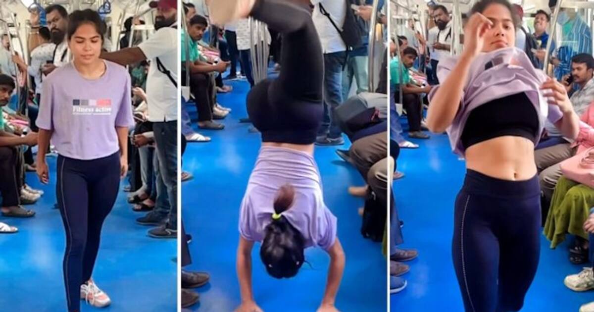 Viral video: Woman does somersault in metro coach, netizens react