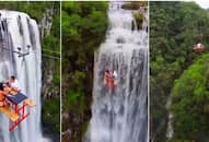 viral video couple dated at handing tale more than 295 feet in air with waterfall kxa 