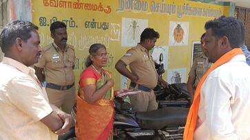 Hindu Munnani people protest against the hm who banned the girls from planting flowers in the government school in theni vel Hindu Munnani people protest against the hm who banned the girls from planting flowers in the government school in theni vel
