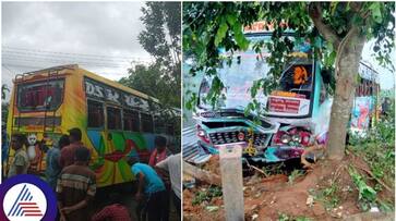 Chikkamagaluru private bus rammed into school going children group two is critical sat Chikkamagaluru private bus rammed into school going children group two is critical sat