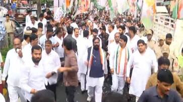 Telangana Congress Takes out rally to mark the first anniversary of Bharat jodo yatra in Hyderabad lns Telangana Congress Takes out rally to mark the first anniversary of Bharat jodo yatra in Hyderabad lns