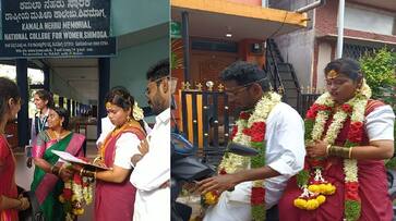 bride wrote exam in marriage suite visits exam center after Marriage in shivamogga gvd bride wrote exam in marriage suite visits exam center after Marriage in shivamogga gvd