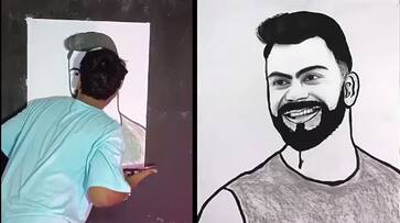 Die hard fan of Virat Kohli paints Virat Kohli portrait with tongue-rag Die hard fan of Virat Kohli paints Virat Kohli portrait with tongue-rag