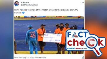 Rohit Sharma not gave man of the match cheque to ground staff claim is fake Fact Check jje Rohit Sharma not gave man of the match cheque to ground staff claim is fake Fact Check jje