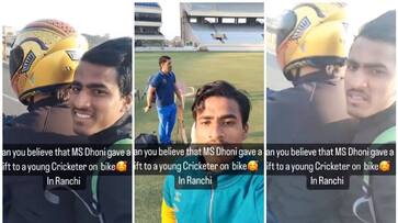 watch video ms dhoni gives lift to young cricketer on his bike in ranchi saa watch video ms dhoni gives lift to young cricketer on his bike in ranchi saa