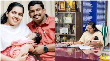 thiruvananthapuram mayor arya rajendran viral photo in office with new born baby btb thiruvananthapuram mayor arya rajendran viral photo in office with new born baby btb