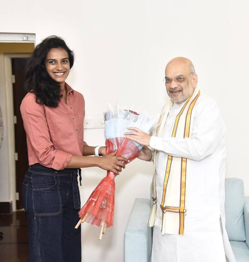 PV Sindhu meets Union Home Minister Amit Shah in Hyderabad Ksm