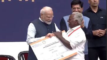 PM Modi receives heartfelt hug from Tamil Nadu net maker during Vishwakarma scheme launch WATCH AJR PM Modi receives heartfelt hug from Tamil Nadu net maker during Vishwakarma scheme launch WATCH AJR