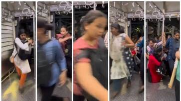 Video of the rush to board the Mumbai local train bkg Video of the rush to board the Mumbai local train bkg