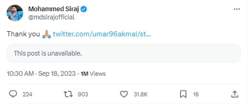 Where gone Umar Akmal tweet praises Mohammed Siraj for asia cup final heroism jje 