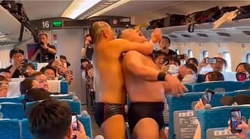 WATCH WWE-style wrestling match takes centre stage inside speeding bullet train in Japan; video goes viral snt WATCH WWE-style wrestling match takes centre stage inside speeding bullet train in Japan; video goes viral snt